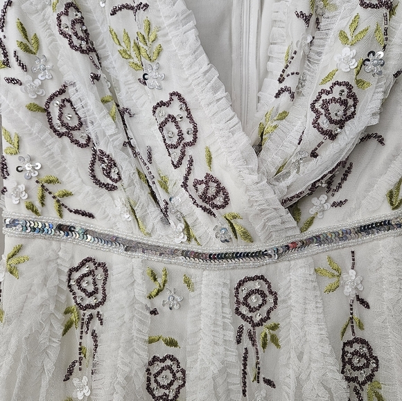 Mac Duggal ivory multi V-Neck Embellished Midi-Dress Sz 4 nwt - Picture 6 of 16